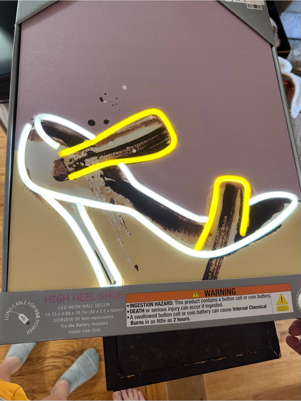High Heel Neon Wall Art - Yellow & White